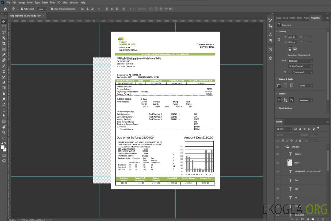 Modèle de facture de services publics d'entreprise USA Maine Natural Gas Portland aux formats Word et PDF template Modèle de facture de services publics d'entreprise USA Maine Natural Gas Portland aux formats Word et PDF template